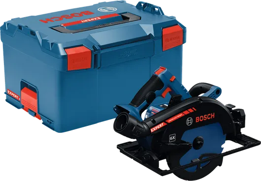 „Bosch“ akumuliatorinis diskinis pjūklas GX su „L-Boxx“ dėklu.