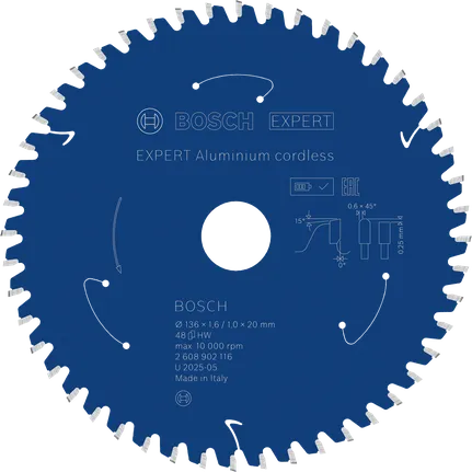 „Bosch EXPERT“ aliuminio akumuliatorinis diskinis pjūklas, 136 mm, 48 dantukų.