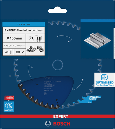 „Bosch EXPERT“ aliuminio akumuliatorinis diskinis pjūklas, 150 mm, 48 dantys.