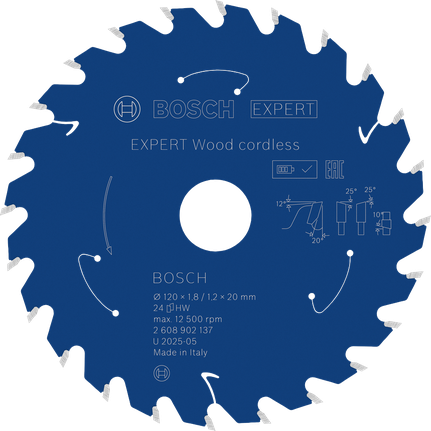 „Bosch EXPERT Wood“ akumuliatorinis diskinis pjūklas, 120 mm skersmens.