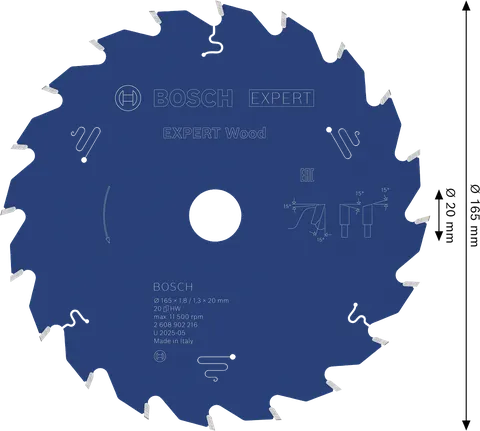 „Bosch EXPERT Wood“ diskinis pjūklas, 165 mm, skirtas medienos pjovimui.
