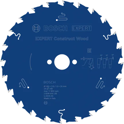 „Bosch EXPERT Construct Wood“ diskinis pjūklo diskas, 160 mm, T24.