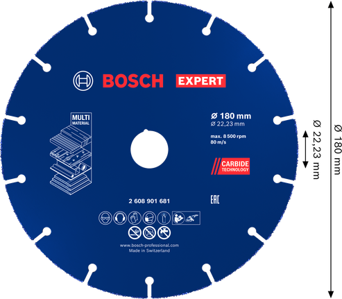 „Bosch EXPERT“ daugiafunkcis karbido pjovimo diskas, 180 mm.