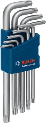 „Bosch“ šešiakampių „Torx“ raktų rinkinys, 9 dalys, su S2 plieniniu laikikliu.