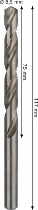 „Bosch PRO Metal HSS-G“ spiralinis grąžtas, 8,5 x 75 x 117 mm.