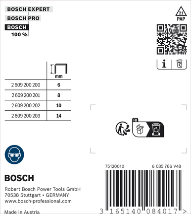 „Bosch“ plokščios vielos kabės, 51/8 tipo, 8 mm ilgio.