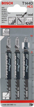 Bosch T144D figūrzāģa asmeņi kokam, 3 gab. iepakojumā.
