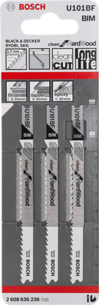 Bosch figūrzāģa asmens U 101 BF tīrai cietkoksnes griešanai.