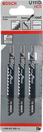 Bosch U 111 D figūrzāģa asmeņi, 3 gab. iepakojumā.