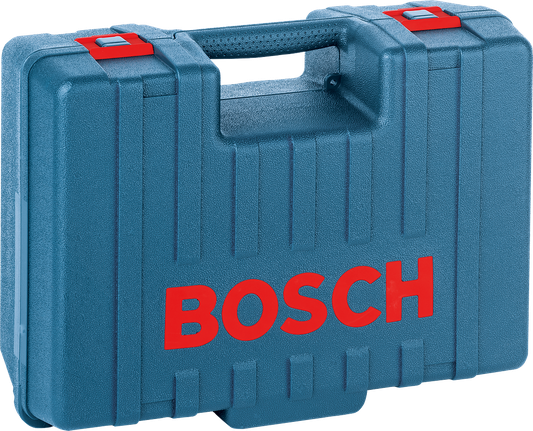 Bosch plastmasas koferis ar rokturi instrumentu glabāšanai.