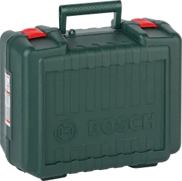 Bosch plastmasas instrumentu kaste ar sarkanām aizdarēm un rokturi.
