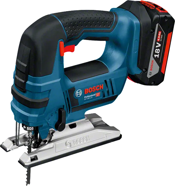 Bosch GST 18V-LI akumulatora figūrzāģis ar ergonomisku rokturi.