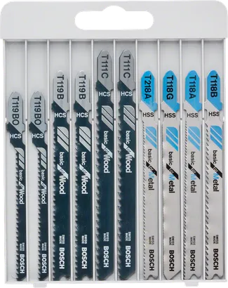 Bosch 10 daļu figūrzāģa asmeņu komplekts kokam un metālam.