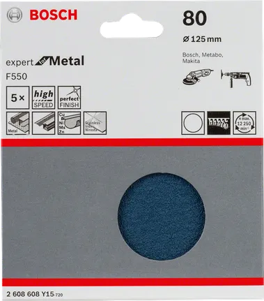 Bosch F550 slīpēšanas loksnes 125 mm, 80 graudu iepakojums.