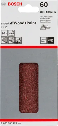 Bosch C430 slīpēšanas loksņu komplekts, 80x133 mm, graudainība 60.
