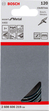 Bosch X450 slīpēšanas lente 13x457 mm, graudainība 120, metālam.