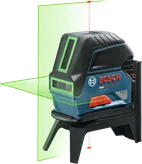 Bosch GCL 215 G lāzera līmeņošanas instruments ar zaļām lāzera līnijām.