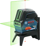 Bosch GCL 215 G lāzera līmeņošanas instruments ar zaļām lāzera līnijām.