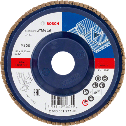 Bosch X431 lāpstiņas disks, 125 mm, ar graudainību 120, metālam.