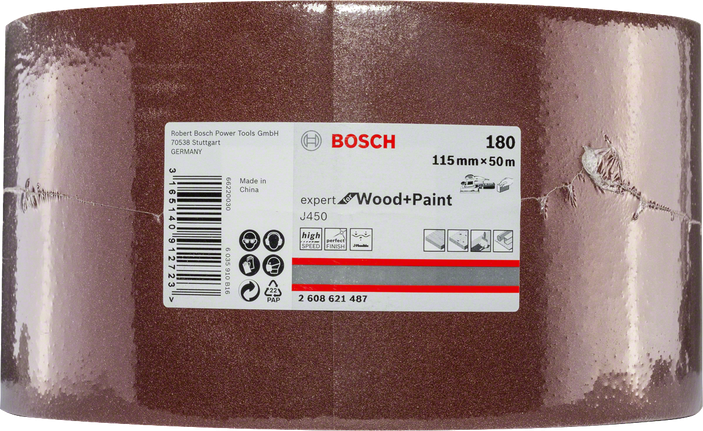 Bosch J450 Expert koksnes un krāsas slīpēšanas rullis 115 mm x 50 m, G180.