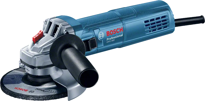 Bosch GWS 880 leņķa slīpmašīna ar sānu rokturi.