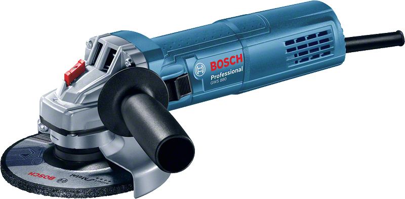 Bosch GWS 880 leņķa slīpmašīna ar sānu rokturi.