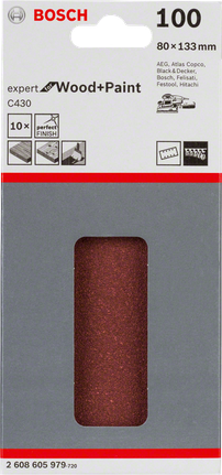 Bosch C430 slīpēšanas loksnes, 80x133 mm, graudainība, 100 loksnes iepakojumā.