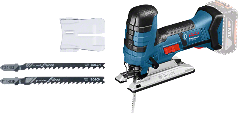 Bosch GST 18 V-LI S akumulatora figūrzāģis ar koka asmeņiem.