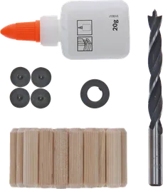 Bosch 27 daļu koka dībeļu komplekts 10 mm ar urbi un līmi.