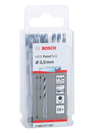 Bosch HSS PointTeQ sešstūra urbis 3,5 mm, 10 gab. iepakojumā.