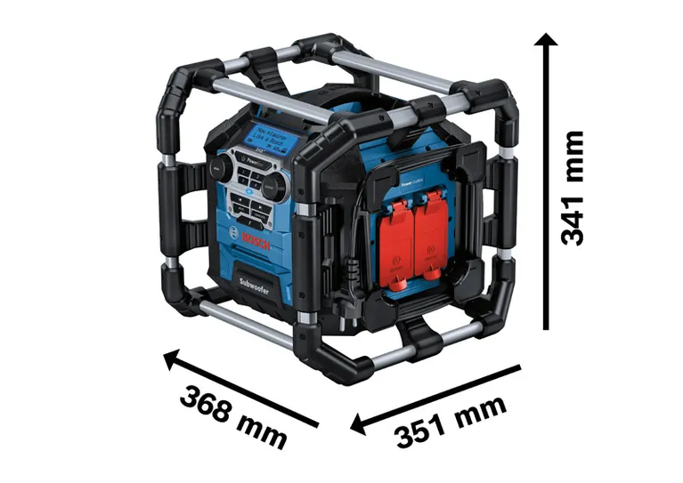 Bosch GPB 18V-5 SC radioaparāts ar FM diapazonu 87,5–108 MHz.
