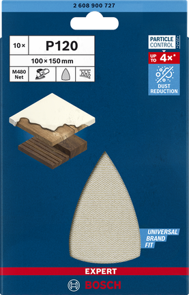 Bosch EXPERT M480 slīpēšanas tīkls 100 × 150 mm G 120 10 gabalu iepakojumā.
