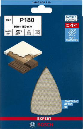 Bosch EXPERT M480 slīpēšanas tīkls P180 100 × 150 mm 10 gabalu iepakojums.