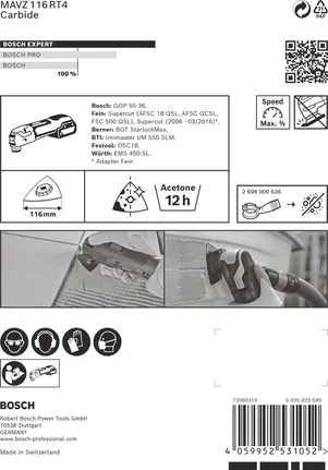 Bosch EXPERT slīpēšanas plāksne MAVZ 116 RT4 karbīda daudzfunkcionālajam instrumentam.