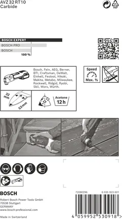 Bosch EXPERT slīpēšanas pirksts smalkam AVZ 32 RT10 daudzfunkcionālā instrumenta plāksne.