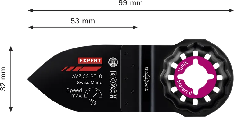 Bosch EXPERT slīpēšanas pirksts AVZ 32 RT10 karbīda daudzfunkcionālā instrumenta plāksne.