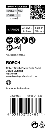 Bosch EXPERT Multi Material S 1156 XHM karbīda zāģa asmens iepakojums.