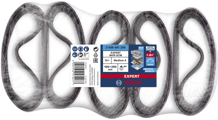 Bosch EXPERT N470 slīpēšanas uzmavas ar vidēju graudainību, 10 gab. iepakojumā.