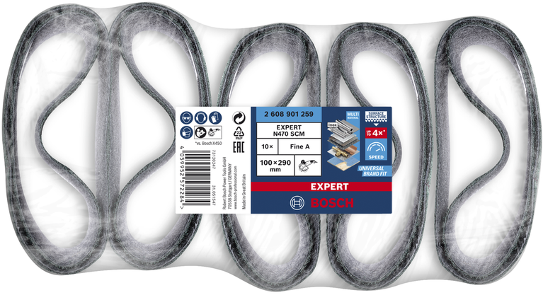 Bosch EXPERT N470 smalkās slīpēšanas uzmavas 100x290 mm, 10 gab. iepakojumā.