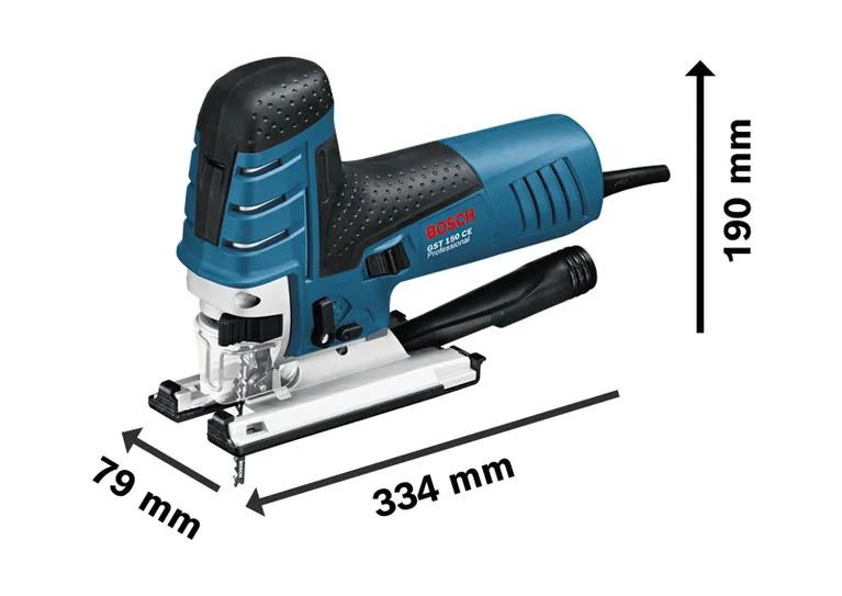 Bosch GST 150 CE figūrzāģis, 150 mm griešanas dziļums kokā.