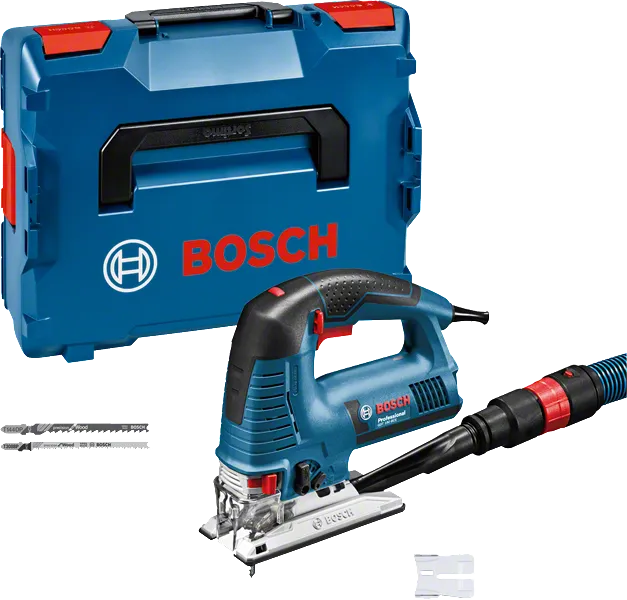 Bosch GST 160 BCE figūrzāģis ar koferi un putekļu nosūcēju.