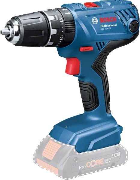 Bosch GSB 18V-21 akumulatora urbjmašīna ar ergonomisku rokturi.