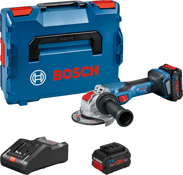 Bosch GWX 18V-15 C akumulatora leņķa slīpmašīnu komplekts.