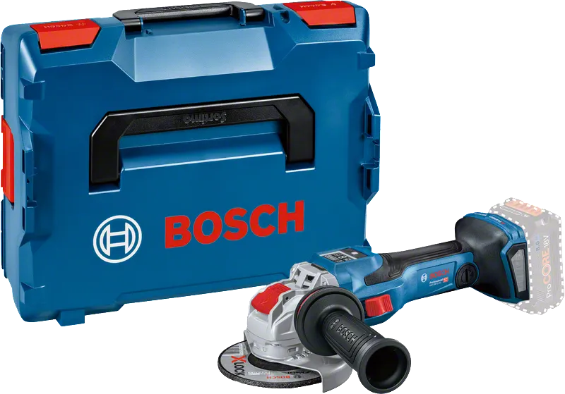 Bosch GWX 18V-15 SC akumulatora leņķa slīpmašīna ar pārnēsāšanas koferi.