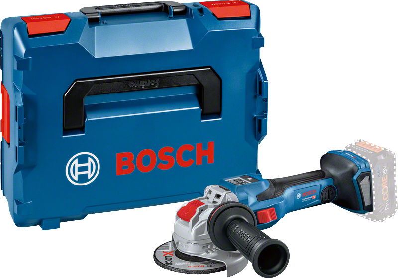 Bosch GWX 18V-15 SC akumulatora leņķa slīpmašīna ar pārnēsāšanas koferi.