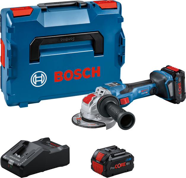 Bosch GWX 18V-15 SC akumulatora leņķa slīpmašīnu komplekts.