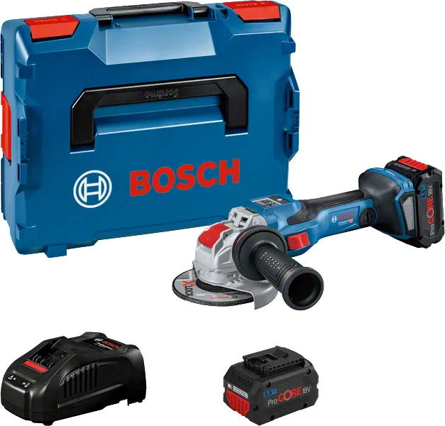 Bosch GWX 18V-15 SC akumulatora leņķa slīpmašīnu komplekts.