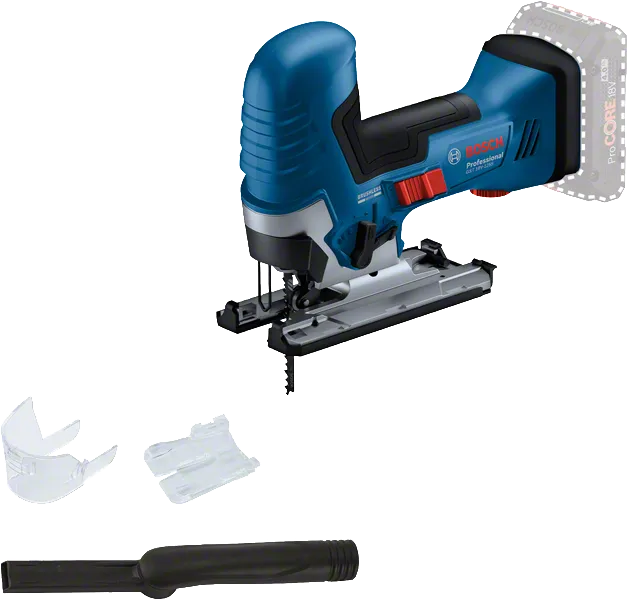 Bosch GST 18V-125 S akumulatora figūrzāģis ar piederumiem.