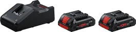 Bosch sākuma komplekts ar GAL 18V-40 lādētāju un diviem ProCORE18V 4.0Ah akumulatoriem.