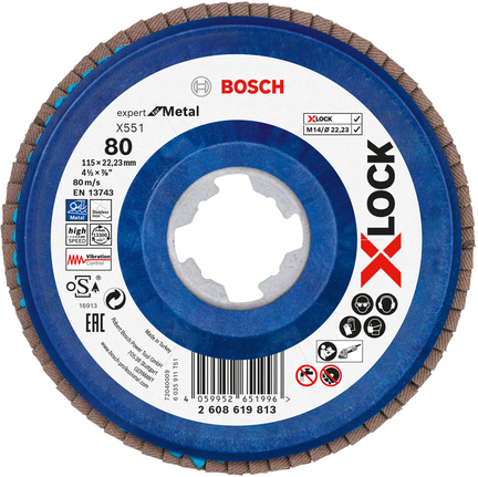 Bosch X-LOCK lāpstiņas disks X551 metālam, graudainība 80.